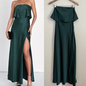 NWOT Alluring Behavior Emerald Green Satin Strapless Maxi Dress
